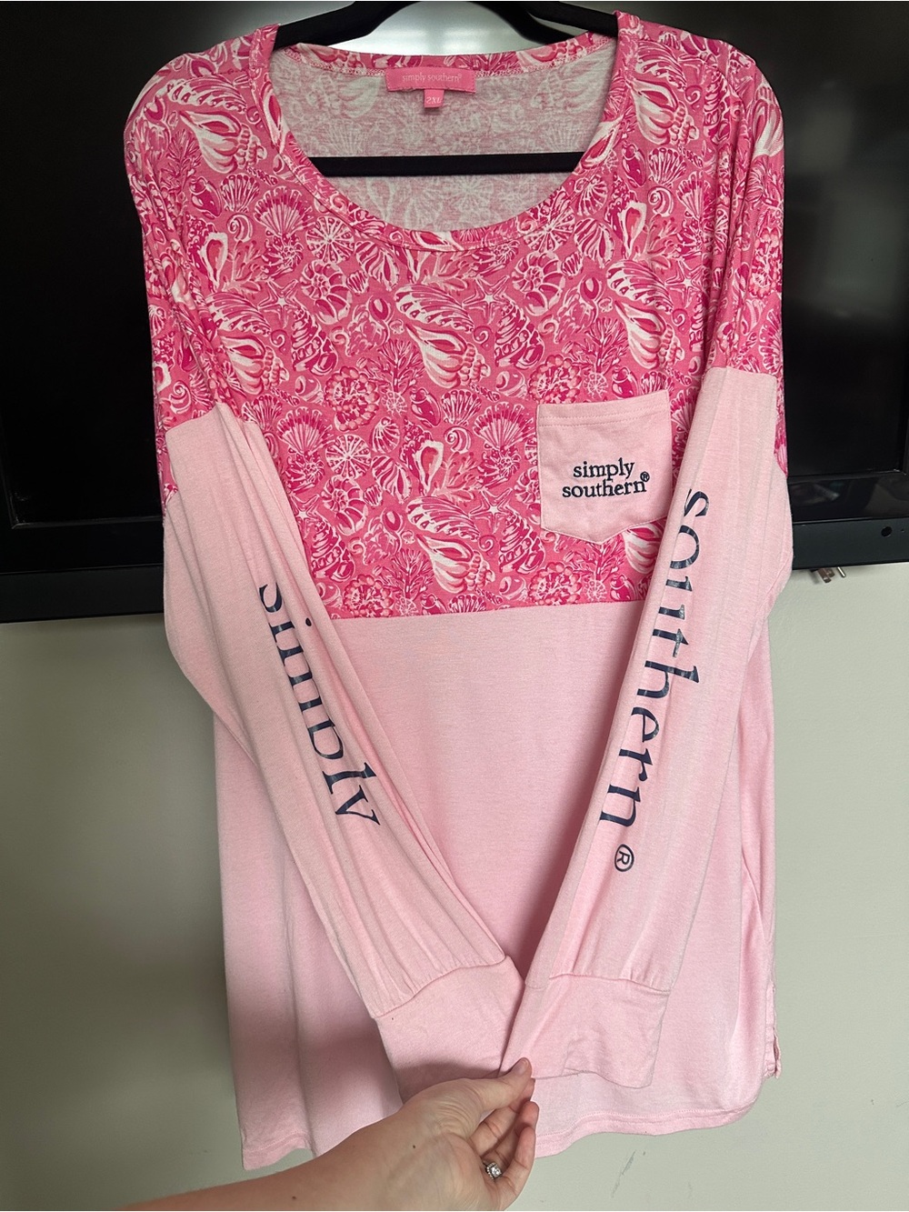 Simply Southern Pink Long Sleeve Pocket Top